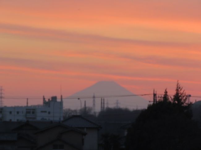 1月16日、午後4時50分頃、ふじみ野市より素晴らしい影富士を見ることが出来ました。　今までにない赤みを帯びた雲が見られました。<br /><br /><br /><br />*写真は午後5時頃に見られた影富士