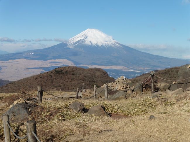 【富士山を眺めに箱根へ行こう！】<br />栃木の息子さんの所に遊びに来たnimameちゃん（北海道網走市）と冬の関東の旅がしたいなぁというkoikeiさん（福井県越前市）の4トラ仲間と冬の箱根旅！私は何度か箱根に行っていますが駒ヶ岳山頂からの富士山を眺めたい！<br />富士山見るなら冬だ！箱根だ！<br /><br />私の箱根のイメージは「歴史、文化、自然が満載！」<br />見どころが沢山ありすぎる箱根。<br />歴史（石仏、旧東海道）自然（富士山）文化（ポーラ美術館）<br />歴史と文化（富士屋ホテルウオッチング）という事に絞りました。<br />１日目<br />小田原駅⇒箱根石仏群→旧街道石畳→甘酒茶屋⇒元箱根町→旧街道杉並木⇒芦ノ湖畔蛸川温泉（龍宮殿（泊））<br />２日目<br />箱根駒ヶ岳ロープウエイ⇒駒ヶ岳山頂、箱根元宮⇒箱根園港⇒湖尻⇒大涌谷⇒ポーラ美術館⇒富士屋ホテル（館内ウオッチング）⇒箱根湯本（マイユクール祥月（泊））<br />３日目は私は朝食後用事があり、お先に失礼！<br />お二人は登山鉄道でスイッチバック体験、ラリック美術館（オリエント急行で使われていた車両でティータイム）などを楽しんだようです。<br /><br />お正月、成人の日三連休が終わった箱根、平日は空いているし、宿も安いので絶対に狙い目！<br /><br />私はカメラ、パソコン不調でストーリーが今一つです。<br />お二人の旅行記をどうぞ。<br />【nimameちゃんの旅行記】<br />https://4travel.jp/travelogue/11321936<br />https://4travel.jp/travelogue/11322034<br />https://4travel.jp/travelogue/11322637<br /><br />【koikeiさんの旅行記】<br />https://4travel.jp/travelogue/11323064<br /><br />箱根のお得なチケットは「箱根フリーパス」箱根登山鉄道系列、「旅助け」伊豆箱根鉄道系列があります。フリーパスの方が利用できる範囲は広いのですがどこへ行くかによって選択しましょう。