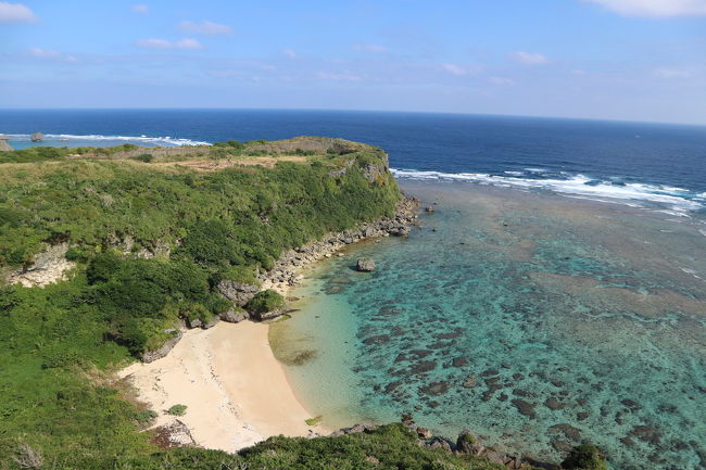 2018年の旅は沖縄からスタートです。<br />今回は沖縄最北端と世界遺産巡りが出来ればいいかなぁ~と思ってました。<br />寒い東北を抜け出して暖かい沖縄でのエネルギーチャージです。<br /><br />ANAネット予約<br />仙台→那覇 旅割タイムセール(¥10,800)<br />那覇→仙台 AMC特典航空券(8,500マイル)<br /><br />日産レンタカー(たびらいネット予約)<br />ノートe-POWER (5日間) <br />保険込 ¥17,700<br />450㎞走行 ガソリン¥2,500 燃費22㎞<br /><br />宿泊 じゃらん予約<br />1日目 コンドミニアムホテルモンパ 北谷町<br /> ¥9,000/2人<br />2日目 ハイアットリージェンシー那覇沖縄 那覇市<br />¥22,000/2人<br />3日目 ホテル日航アリビラ 読谷村<br />¥24,000/2人<br />4日目 サザンビーチホテル 糸満市<br />¥30,000/2人