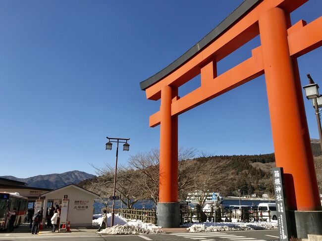 お正月にインフルにかかり初詣にも行けていなかったので、箱根神社でお参りしてから帰ることに！