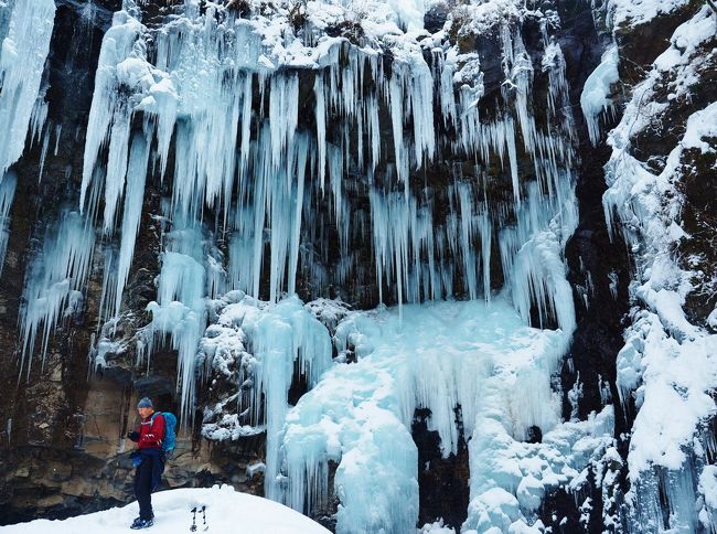 山友のお二方と那須岳に行く予定でしたがマウントジーンズの駐車場で降雪、強風だったため断念。<br />代替案のスッカン沢でスノートレッキングしてきました。