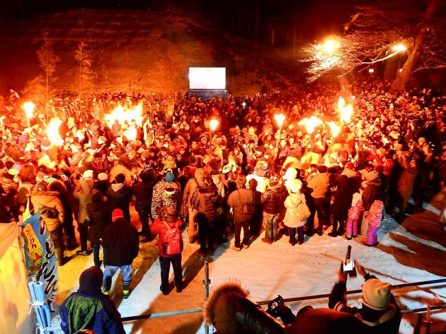 　午前中に花館で行われた「川を渡るぼんでん祭り」を見てから男鹿半島に向かいました．前夜にあった「上桧木内風船上げ祭り」は，駐車場までが大渋滞であったため，今回は事前に駐車スペースを確保しておこうという戦略でした．しかし，今度は午後3時前に会場に着いてしまい，駐車場自体がまだオープンしていなかった（15:00～オープン）ので，近くの日帰り温泉に立ち寄って時間をつぶし，午後4:30頃に会場に着いたときには既に第一駐車場は満車で，第二駐車場に誘導されました．祭りが始まるのは午後6:30～ということで，大部時間があったのですが，祭り期間中は「なまはげ資料館」が午後9時まで開いており，駐車場の券を持っていくと入館料が割引になるということでしたので，先ずは「なまはげ資料館」を見ることにしました．車の中は暖房を止めるとかなり寒かったのですが，「なまはげ資料館」の中は十分な暖房が効いていました．<br /><br />　柴灯祭りの会場はかなり狭く，人混みで一杯です．ただし，会場内に3ヵ所ほど有料観覧スペース（簡単な工事の足場のようなもの）が設けられており，1000円で高いところから見ることができます．数に限りがあるということだったので，早速入場券を購入してみましたが，以下の点で問題がありました．<br /><br />1．当然のことながら，高い場所ほど人気が高いので，場所取りが大変．後の方になると，1000円払っても地面から20cmくらいしか高くならないので，皆さんが場所取りをする．でも，一度場所取りをしたら動けず，祭り開始まで1時間以上待っていなければいけないが，これは相当寒い．<br />2．有料の足場は会場の周囲にあるため，写真を撮ろうとしても高性能の一眼レフでないと殆ど歯が立たない．<br />3．祭りのハイライトの「なまはげ下山」は，結局皆さん近くで写真を撮りたいため，有料席の人もほぼ全員が降りてしまった．<br /><br />　正直，最後は寒さでかなり疲れましたが，初めて見るなまはげは迫力があり，とても楽しめました．