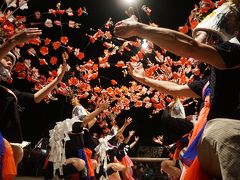 藤枝・岡部・焼津の旅（一日目・夜）～大井八幡宮の祭り、藤守の田遊びは大井川の水害に悩まされながらもその豊かな恵みを受けてきたこの地の伝統の舞。華やかな装飾がライトアップされて、夜の境内に鮮やかに浮かび上がります～