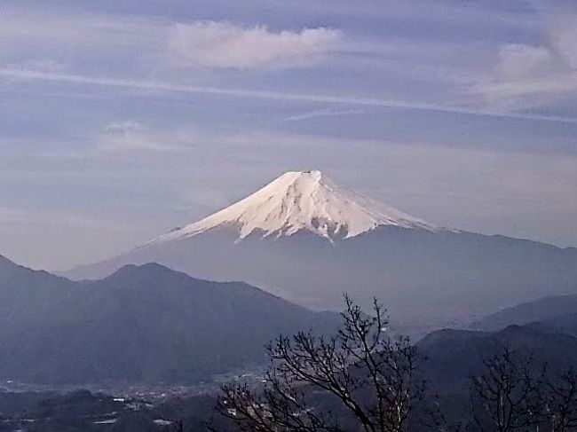 「高川山」(標高976m)は、大月市初狩町にあり、大月市の「秀麗富嶽12景」に選ばれています。<br />電車だけで行ける「駅から登山」に便利で、「初狩駅」から僅か2時間程で登れることから、最近人気上昇の山です。<br />「高川山」は、笹子川と桂川に挟まれていて独立峰の感があり、山頂は360度の展望が開けています。<br />山頂の南正面には、見事な富士山の姿が眺められます。<br />下山後に、近くに温泉がないことが「玉に瑕(きず)」でしたが、「元宿坊」の「参籠八幡(民宿八幡荘)」で、白湯ですが「日帰り入浴」出来ました。<br />