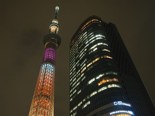 この時期は花もまだ咲いてないし、クリスマスのようなイルミネーションも特にないので休みのたびに御朱印巡りをしています。<br />この日はスカイツリーでバレンタインまで特別ライティングされるというので、浅草へ遊びに行くついでに夜はスカイツリーに行こうと出かけてきました。<br />スカイツリーからも近い高木神社へ参拝し、猿江神社へも参拝してから浅草へむかいました。