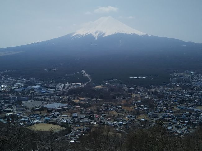 週末土日は家に居ても暇、泊りがけでどこかに出かけることに。<br />条件は2つ。<br />・有料特急、新幹線等、別途料金が発生する有料電車は使わない。鈍行のみ。<br />・スーパー銭湯、健康ランド大好き。スーパー銭湯、健康ランドで宿泊。<br />4月が誕生日で、年会費、入会料無料で会員になったクア・アンド・ホテルから、健康ランド無料招待の葉書が届きました。<br />無料招待券で健康ランドに行くか。<br />健康ランドは石和健康ランド、駿河健康ランド、信州健康ランドの3つがあります。<br />石和温泉に私のお気に入りの温泉施設があるので、旅行先は山梨に決定。<br />2年前の2016年1月に行った、河口湖畔カチカチ山ロープウェイ、忍野八海に行って来ました。