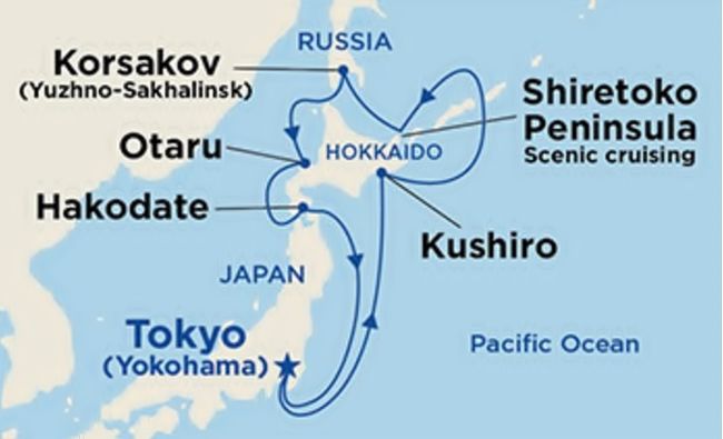 クルーズ費用・航路図と日程表　ダイヤモンド・プリンセス　ぐるり北海道周遊と知床クルージング・サハリン９日間<br /><br />クルーズ費用　<br />MSCマニフｨカ号で行く：常春の楽園カナリア諸島とマデイラ島を巡るクル-ズ１５日間<br />から帰国して、郵便物を整理していたら、このツアーが値下げになっているDMが<br />きていたので、早速申し込みました。<br /><br />カテゴリーは海側（一部視界が遮られます、結果：E４１５：遮られない部屋が<br />割り当てられました）で１８８，０００円→１０４，０００円<br />リピーター割引適用で最終的に９９，０００円（一日あたり１１，０００円）になりました。<br />他に税金など１２，５００円　　<br />船のチップ１３，５＄ｘ８泊ｘ１１３円＝１２，２００円<br />他にオプショナルツアー代やシャトルバス代など１２，０００円<br /><br />合計：一人１２３，７００円<br />