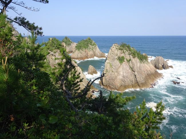 浦富海岸西コース(基本コース)を、若干ショートカットして歩いて来ました。<br /><br />【コース】<br /> 網代バス停 → 千貫松島 → 網代展望台 → <br /> 網代灯台→ 水尻洞門 → 鴨ケ磯 → <br /> 城原海岸 → 鴨ケ磯展望駐車場 → 網代バス停 → <br /> 浦富海岸島めぐり遊覧船乗り場<br /><br />約6kmくらいと思われます。<br />所要時間は2時間15分程度でした。<br />前半はアップダウンが激しいですが、景色が綺麗です。<br />後半は車道を歩くので、楽ですがあまり見所がありません。<br /><br /><br />