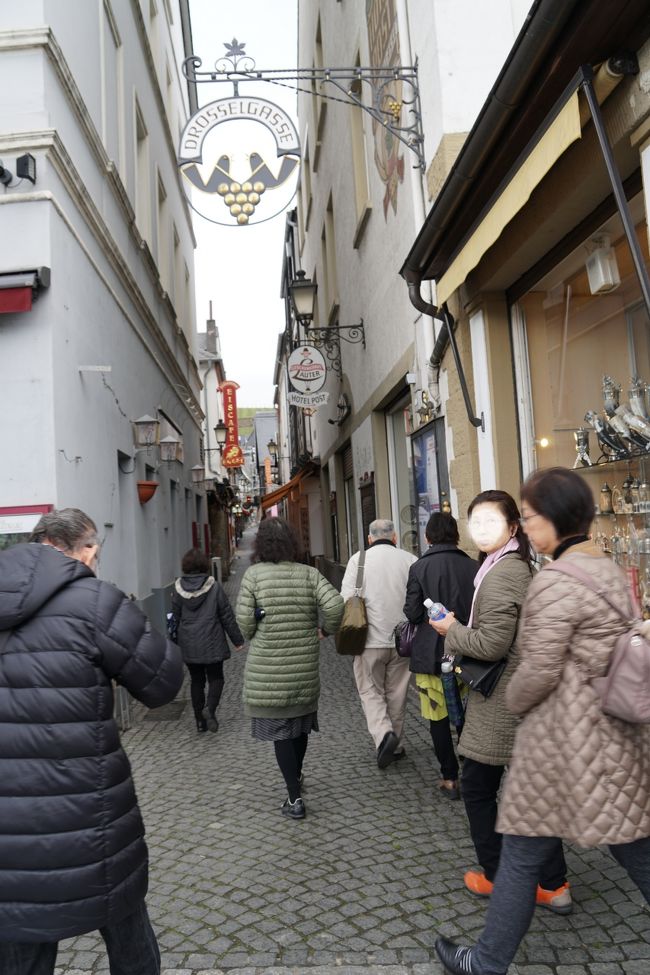 外国語が話せないため海外旅行はツアーとなります。今回はドイツへ行ってきました。ドイツの中でもフランクフルトからミュンヘンまでの南ドイツの旅行です。<br />ツアー名は、<br />　ＪＡＬパック ２都市で２連泊！ ライン川古城ホテルと珠?のロマンチック街道　８日間<br />参加者は、北は札幌、南は愛知から参加の７組１５名で終始和やかな楽しい旅でした。<br />３月下旬の旅行で少しは暖かさを期待しての参加でしたが毎日コートの離せない８日間のツアーでした。<br />これからツアー参加を検討されている方の参考になればと写真に残した一部を公開します。<br />２日目<br />朝食（フランクフルト） ～ リューデスハイム ～ ライン川クルーズ ～ 古城ホテル（ザンクト・ゴア）<br />　