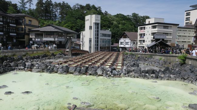 葉山町が提携している草津町へ、親善旅行。地元の有志が集まり、バスを仕立てて、一路草津へ。土曜日ということもあり、高速も混んでいるので、海岸を通り茅ケ崎から圏央道へ入り、一路関越へ。東名、中央道などインター分岐点では結構混雑していた。快晴に恵まれ、2，3か所のショートストップをして、いよいよ八ッ場ダムの工事現場を横目で見ながら、最後の休憩である。道の駅おのこ。ここでは、群馬県ということもあり、キノコが大変安価に売っていたので、皆さん帰りには必ずと言っていた。1時間ほどで、草津につき、ホテル高松に荷物を置き、早速昼食へ出かけた。湯畑の入り口にあった十割蕎麦屋に駆け込み、空腹を満たした。美味かった。そのあとは、ふらふら散策し、孫に箸をかったり、お土産のゴマなど、いつもの定番を仕入れた。少し早かったが、宿に帰り、ゆっくり温泉に入り疲れをいやした。あとは夕餉まで時間を過ごす。宴会、二次会のカラオケと楽しんだ。