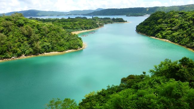 昨年、梅雨明け直後の沖縄の天気がほぼ良かった（後半行き成りの熱帯低気圧の発生はありましたが）為、今年も、梅雨明け直後に沖縄本島への旅行を決めました（飛行機は、ＪＡＬの特典航空券利用です）。<br /><br />しかし、今年は、滞在１日目に、今度は行き成り台風７号が発生し、滞在３日、４日目は、ほぼ観光はしません（奇麗な海が見たいのが目的）でした。<br /><br />もう、沖縄（本島・離島）には何十回も行っていますが、滞在中に台風に遭遇したのは初めてですし、今回は、皮肉な事に、沖縄で遭遇した台風に、帰宅後の福岡でも再度遭遇する事になりました。<br /><br />そんな、初台風遭遇の沖縄旅行にはなりましたが、まあまあ楽しめた旅行にはなりましたし、復路便も欠航日には当たらず、当初便で帰って来る事も出来ました。<br /><br />今回旅行の、日程・行程は下記の通りです。<br /><br />６月２９日（金）<br /><br />福岡　０７：１５－ＪＴＡ０５１（さくらジンベエ）－那覇　０８：５０<br /><br />ＷＢＦレンター（旧パラダイスレンタカー）利用<br />６／２９　９：３０～７／１　１７：００　コンパクトクラス　免責補償込み<br />４，１８５円〔楽天スーパーセール＆１，０００円クーポン使用〕<br /><br />・古宇利大橋＆古宇利島<br />・古宇利オーシャンタワー<br />・古宇利ビーチ<br />・ワルミ大橋展望台<br />・赤墓ビーチ<br />・海洋博公園（美ら海水族館には行っていません）<br /><br />センチュリオンホテルリゾートヴィンテージ沖縄美ら海　泊<br /><br />パークビュールーム１階（ツイン）　１泊朝食付き<br />８，５５０円〔楽天スーパーセール〕<br />※実際は、海が眺められる２Ｆの部屋にアサインされました<br /><br />ホテル公式サイト：http://www.centurion-hotel.com/okinawa-churaumi/<br /><br /><br />６月３０日（土）<br /><br />・運天港<br />・橋の駅リカリカワルミ<br />・嵐山展望台<br />・道の駅許田<br />・西海岸（国道５８号線）ドライブ<br />・真栄田岬<br />・国指定重要文化財 中村家住宅<br /><br />ゲストハウス　マリンノート　泊<br /><br />※生まれて初めてゲストハウスに泊まりました<br /><br />遠くに海が見える部屋（ダブル）　４，２００円〔マリンノート公式サイト予約〕<br /><br />ゲストハウス公式サイト：https://marinenote.com/<br /><br /><br />７月１日（日）<br /><br />・サンエー那覇メインプレイス（時間潰し）<br />・波上宮（大雨に遭遇）<br />・イオン那覇店（時間潰し）<br />レンタカー返却（かなり早めに返却しました）<br />・那覇空港立ち寄り（欠航便の振り替え予約客で大混雑していました）<br />・いちぎん食堂（暴風雨に備えて早めの夕食：ステーキ）<br />この後は、暴風雨になった為、ホテルの部屋から出る事はなかったです<br /><br />東横イン　国際通り美栄橋駅　泊<br /><br />ダブル（シングル）　４，７５２円（会員料金）〔公式サイト予約〕<br /><br />ホテル公式サイト：https://www.toyoko-inn.com/search/detail/00055<br /><br /><br />７月２日（月）<br /><br />１０時少し前にホテルを出て、那覇空港に向かいました<br /><br />那覇　１３：１０－ＪＴＡ０５４（ジンベエジェット）－福岡　１４：５５<br /><br /><br /><br />古宇利ビーチ、ワルミ大橋展望台、赤墓ビーチを観光した後、１泊目のホテルにチェックイン時の様子です。<br />