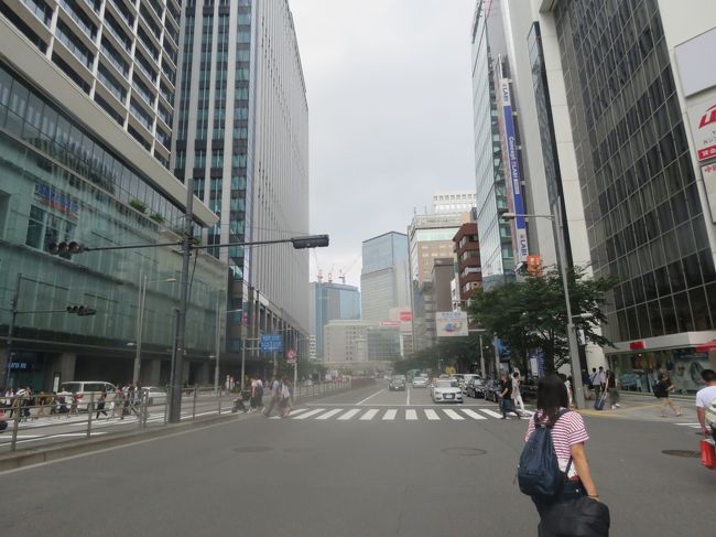 8月12日、午前11時40分頃に東京駅八重洲北口の交差点を渡り、日本橋の方へ行きました。今日は中央通りに出て日本橋～京橋間を歩き、日本橋高島屋SC東館が9/25頃にオープンするのでその前の建設状況を見ることと、京橋一丁目交差点のビル建設状況を見ること及び京橋エドグランの中を歩くことを予定している。<br /><br /><br /><br /><br />*写真は外堀通りから見られる正面の日本橋三井タワー