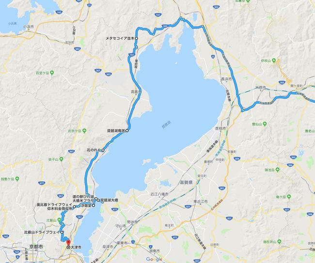 滋賀県へ、高島市マキノ町のメタセコイアの並木道を走り、琵琶湖を一周してきました。