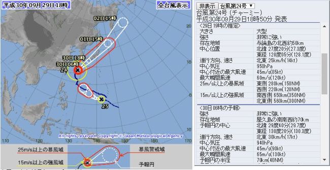 秋の沖縄本島と石垣島（番外編４）台風２４号現況９月２９日１９時【とうとう停電に】