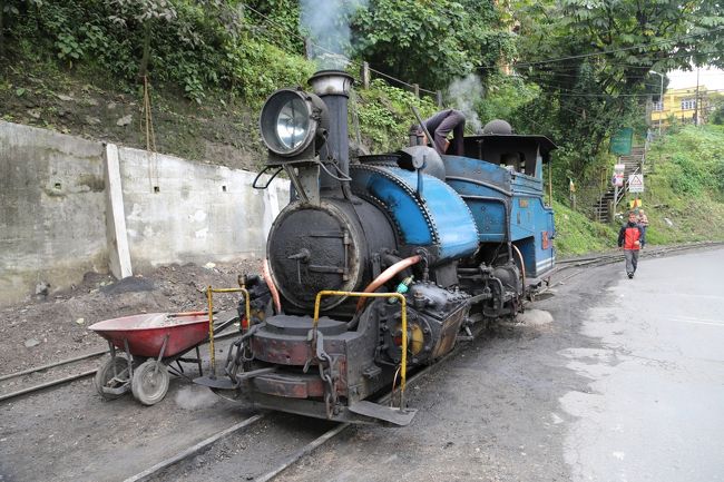 今回の目的の一つ、1999年に世界遺産登録されたダージリン・ヒマラヤ鉄道に乗ること。ニュージャルパイグリとダージリンを結ぶ歴史ある山岳鉄道で、全長88キロ、高低差2000メートル。この高低差を克服するために6か所のスイッチバックと3か所のループを設けました。61センチの狭い線路を走る小型列車は、トイ・トレインの愛称で親しまれています。<br />世界遺産に登録されてからは全線区間はディーゼルに置き換えられ、SLで運行されているのはダージリン~グーム間のみとなっています。<br />1日4便のSLが走ることになっていますが、観光シーズンには個人では予約が取れないこともあるようです。この日も狭い客車に2-2席が埋まっていました。