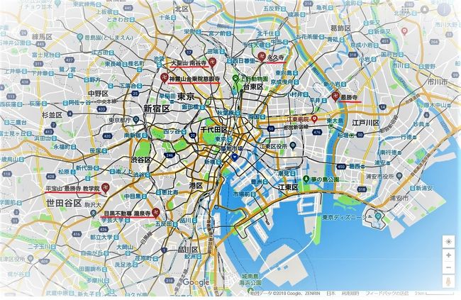 江戸五色不動とは、五行思想の五色（白・黒・赤・青・黄）の色にまつわる名称や伝説を持つ不動尊で目黒不動尊、目白不動、目赤不動尊、目青不動尊、目黄不動尊の目で始まる5色、6不動尊の総称。<br />なぜか黄だけ2つあったりする(^▽^;)<br /><br />江戸城鎮護のために不動明王像を造立し、王城鎮護の四神にならい江戸城の四方に配置したのが目黒・目白・日赤・目青の四不動、後に徳川将軍家光が、四不動に目黄不動尊を加えた五つの不動尊となったそうで五色とは目にあるのではなく、東西南北中央の五方角を色で示したものだそうです。<br /><br />以前、東京十社を数回に分けて周りましたが、今回の江戸五色不動は位置関係から見れば電車を使えば1日で周れそうだったのでチャレンジしてみました。<br /><br />