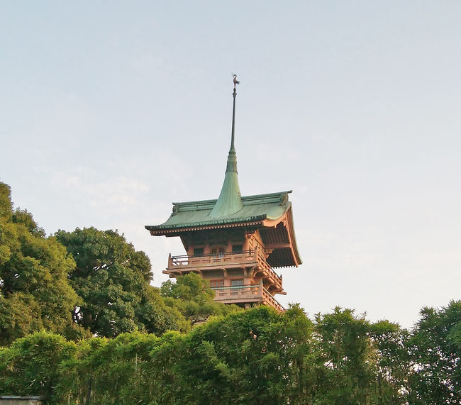 京都市内の面白い建築を見ています。<br />この祇園閣は、昭和3年（1928）に建てられた3階建ての別荘「真葛荘」の一部です。大倉財閥の設立者である大倉喜八郎が建てました。屋根は銅葺で、金閣、銀閣に次ぐものとして大倉が造った銅閣だそうです。祇園祭の鉾を模したもので、伊東忠太の設計です。元々、この地にあったものですが、1972年に大雪院が当地に移転したことで、伽藍の一部となりました。