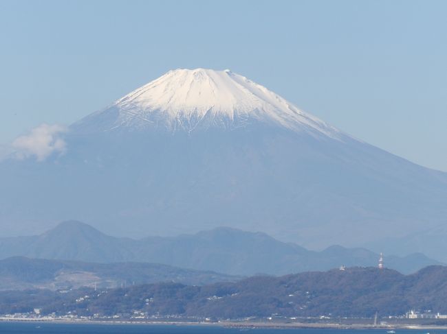 　江の島の弁財天仲見世通りを過ぎると朱鳥居から右横の下道を上って行く。道路脇で写真を撮ったりしていると、年配のご夫婦がこの下道を上って来る。「どちらへ行かれます？」と尋ねると、弁天さまだという。「弁天さまは下の階段を上り切った左です。」年配のご夫婦が引き返して行く。今日の午前中のように、外国人が来る前で日本人ばかりの平日には、人通りがまばらで、私が横道である下道を上って行くと、その後を追う人がいるものだ。観光客が殺到して来ていれば、その雑踏の流れに身を任せると目的地に着くのだが、今朝はそうは行かない。<br />　私の前を歩いていた女性は江島神社への坂道へと別れて行く。入口には関係者以外立入禁止の看板があり、関係者でないと通らない道である。他に2人連れの若い女性がいたが、富士山が望める景色の良い場所では立ち止まって写真を撮っている。「大橋で富士山は嫌というほど見たでしょう。」と言うと、「富士山が目に入るものですから。」と答える。下道が奥津宮参道と交わる山ふたつにある中村屋横のT字路ではどちらに行くが迷っているご夫婦がいる。「どちらへ？」「江島神社を参拝しているのですが。」しかし、下道を上って来てしまっている。「そちらに中津宮と辺津宮があります。そちらは帰りに参拝して、こちらの奥津宮へ行かれたら良いでしょう。」他に下道を上って来る人たちは常連で、道中が短いからと答える。<br />　そうした中に歩行喫煙している不届き者に出会った。外国人なら江の島島内で歩行喫煙などしない（https://4travel.jp/travelogue/11421115）のだが、いかんせん、日本人には困った輩がいるものだ。<br />　今日のような、小春日和では、下道を上り、時折姿を現す富士山を望みながら江の島を楽しむのも一案だ。<br />（表紙写真は下道から見る富士山）