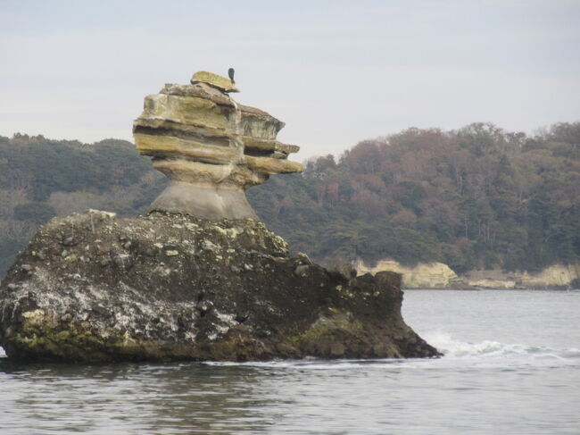 <br />紅葉の松島&仙台<br /><br />218年11月19日、家内が家内の姉と急に山口県の大谷山荘へ行った為、小生は今まで行きたかった松島と中尊寺へ向かうべくANAのマイレージを利用して伊丹空港から仙台空港へ一泊2日の独り旅に出掛けた。9時の飛行機は満員で予約不可であったのので、伊丹発7:55のANA731を予約。従い起床時間は5時前と早くなったが、近頃は大丈夫。バナナ、チーズ、ホットミルクを食べて、家を出て空港バスへと向かう。途中駅の7&11を見たところ、2軒ともまだ閉まっていたが、少し食べて来たので大丈夫。ANAではコーヒーのみで昔の朝便の如くサンドイッチは出なかった。兎に角、仙台のJR空港線も含めループル仙台の16番乗り場までは計画通り行き着く。<br /><br />1、仙台市観光<br />ところが、19日月曜日と言うのに大勢の観光客が並んでおり、10時半のバスに乗れず、次の便は遅れて中々来ない。11時前にJR仙台駅を出発。瑞鳳殿と青葉城址のみを見て、午後14時からの松島遊覧船の予約をしていたので、焦った。瑞鳳殿は<br />伊達政宗(初代)の霊廟であるが、涅槃門も含め豪華絢爛。瑞鳳殿と、資料館、戊辰戦争弔魂碑を見て、途中から細道でかなりの道が有りそうだったので、行くのを諦め説明書も見ずにバス停に戻った。バス停で説明書を見て、感仙殿(2代)&善応殿(3代)の霊廟を見落とした事が解った。<br />そこに時間どうりのループルバスが来たので、坂道&階段を登って返るのも面倒だと思いバスに乗った。説明書はキッチリ見ておくべきだ。次の青葉城址にて少し時間を取り伊達政宗公の馬上像を撮影。市内も一望できた。青葉城址へ向かうバスでも歩いて地下鉄へ行く道の紹介があったが、小生の時間限定計画もその通り、青葉城址から下りの坂道を歩き、大手門跡経由国際センターの地下鉄へと秋の日差しの下散策を楽しんだ。ところが、国際センター入口から地下鉄乗り場までは敷地内を歩いて5分以上掛かった様だ。兎に角地下鉄でJR仙台駅へ行き、仙石線の松島海岸を料金表で探したが無い。東北本線の松島はあるが、時前調査では観光船乗り場は違う筈。駅員に410円と聞き兎に角切符を買い、次に「ささ巻縁側寿司」の弁当を探すが無い。時間なくキオスクでコンビニ的なお結び弁当を買い、仙石線へと向かう。これは事前調査で可成の距離ありとの覚悟をしていたが、駅内の道に矢印で方向を書いてあったので、其に沿って長いエスカレーターにのりやっとギリギリ12:51発の仙石線に乗り込んだ。<br /><br />2、松島観光<br />JR松島海岸から乗船場まですぐだと思ったが、違い、まずJR出た所で乗船券を買う。Netで14時予約と言い、名前を告げると、返事のスマホを確認せずに1500円を1350円に値引きしますと言い、現金支払と引き換えに1350円と印刷された割引乗船券を渡される。<br />そこから他の人に付いて行き、1km以上歩いてやっと乗船場があった。当初大漁歌い込みのエンヤートットのイメージで漁船で観光するものと想像していたが大違いで400人乗船できる2階建ての観光船であった。これはハロン湾の我々の観光船は20人乗りであったのでそれよりずっと大きい。小生は一応1階の前の端にすわった。100人くらい14時発の船便に乗ったと思われるが、 可なりの人(3割位?)は600円余分に払い、2階の特等席へ移った。1階の船尾甲板は小さく、2階の屋根無し甲板は少し広いので、写真撮影の名手ならば2階を確保するのであろうと思った。しかし船が揺れるし、本日は日差しはあるが雲も多く絵葉書の様な写真は無理である。小生は1階で中央の席が空いていたので、席を移りながら、千貫島、仁王島等の写真撮影をした。船は松島湾を通り、桂島を廻って50分で松島を周遊、出航した乗船場へと帰着。帰りには虹も出ていた。船を降りて、直ぐ右側にある五大堂へ下に隙間が有って海の入り江が見える橋を渡って参る。その後、北へ進み歌でも有名な瑞巌寺を見学。瑞巌寺の宝物館は伊達家の絵巻物や各部屋の襖絵が素晴らしく、伊達家の別荘かとも思われた。<br /><br />3、ホテルと牛タン<br />仙台へ帰りのJRは問題なく、仙台駅から歩いて予約していたコンフォートホテル仙台西口へ行き、チェックインした。シングルのベッドがダブルに近く広い、他の設備も新しく気持ちが良いことを確認して、計画していた「味の牛タン喜助」青葉通り店へ向かった。同店はカウンターが広くあり、その奥で板前さんが牛タンを料理している。これはカウンターに1人で即座れ、注文できるのが良い。「牛タン塩タレミックス(テールスープ付き)」と生ビール を注文、2700円、此で充分であった。ご飯はササニシキに麦を混ぜたものだが、抵抗なく頂けた。牛タンには脂身がないが、思いの外柔らかく歯応えもある。タレの方が美味しいが、塩もいける。ビールを空けてからテールスープを飲むが、あっさり目でいい味付けである。小生インドネシアではスラバヤのSop buntut (ox tail soap)が好きであったが、その様な濃さは無いが美味しい。満足して、ホテルへ戻り、只のコーヒーを頂き、NHKのニュースを見て、早めに就寝した。<br /><br />以上、 仙台&松島編(宮城県版) 完 Yorky<br />