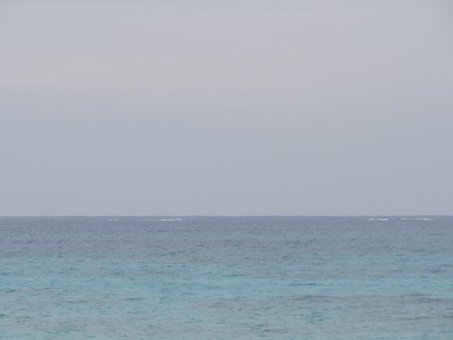 １７年ぶりに沖縄に行ってきました。<br />目的は久米島はての浜でシュノーケリングして、キレイな魚を一杯見ること！<br />しかし、１２月の冬の、しかも寒波で雨の中、泳ぐのは無謀！はての浜で貝とサンゴの欠片を拾ってきました。<br />行きはグラスボート、魚が早く動くので一瞬しか見れず（　＾ω＾）・・・！<br />青いのグレイの、ニモらしきもの、フグは一瞬見れました。<br />途中の島の岩でシラサギとウミウは見れました。<br />ホテルはいーフビーチの中でベランダからも、はての浜並みに綺麗な海が見れて、海洋深層水の大浴場も何度も入りました。<br />夕食が和定食でクリスマスイブなのに、笑えました。<br />Aコープまで２０分サトウキビ畑を歩き、のんびりしました。