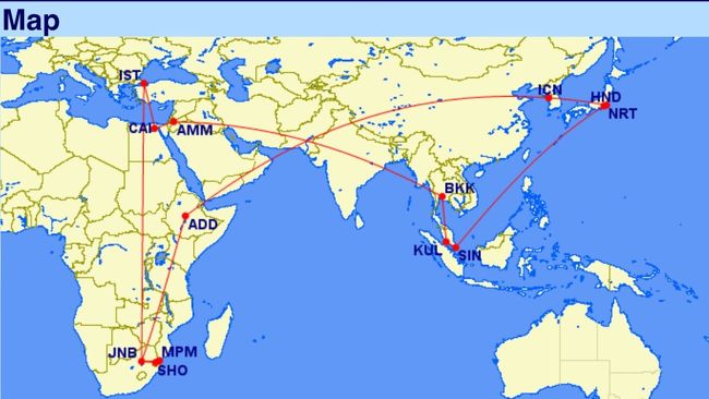 2018年末年始の旅はアフリカ南部の国に行きます<br />といっても、目的地まで4日かけてフライトを乗継ながら移動するので、到着するのは新年になりますが(^^ゞ<br />今回は、最初の乗継地シンガポールでの１泊と全行程の概要編です<br /><br />【行程】<br />12/30 東京～シンガポール<br />12/31 シンガポール～クアラルンプール～(深夜フライト)<br />01/01 アンマン～カイロ～イスタンブール～(深夜フライト)<br />01/02 ヨハネスブルグ～マプート<br />01/03 マプート～マンジーニ～エズルウィニ<br />01/04 エズルウィニ<br />01/05 エズルウィニ<br />01/06 エズルウィニ～マンジーニ～ヨハネスブルグ～アジスアババ～(深夜フライト)<br />01/07 ソウル～東京<br /><br />【フライト】<br />30 DEC NH 841 P HND SIN 1045 1730<br />31 DEC MH 608 Y SIN KUL 1725 1825<br />31 DEC RJ 181 C KUL AMM 2220 0510(BKK乗継 +1）<br />01 JAN RJ 501 C AMM CAI 0645 0815<br />01 JAN TK 695 Y CAI IST 2125 0045(+1)<br />02 JAN TK 038 Y IST JNB 0215 1105<br />02 JAN TK 038 Y JNB MPM 1205 1315<br />06 JAN SA8083 Y SHO JNB 1125 1225<br />06 JAN ET 808 Y JNB ADD 1410 2025<br />06 JAN ET 672 C ADD ICN 2225 1545(+1)<br />07 JAN ET 672 C ICN NRT 1753 2024<br />（ANAのHPで購入したプレミアムエコノミー航空券「クアラルンプール/シンガポール/東京/大阪/東京(HND)/シンガポール(SIN)/クアラルンプール(KUL)」の残り）<br />（ロイヤルヨルダン航空のHPで購入したビジネス航空券「カイロ/アンマン/バンコク//クアラルンプール(KUL)/アンマン(AMM)/カイロ(CAI)」の残り）<br />（Expediaで購入したトルコ航空エコノミー航空券「カイロ(CAI)/イスタンブール(IST)/ヨハネスブルク(JNB)/マプート(MPM)」）<br />（南アフリカ航空のHPで購入したエコノミー航空券「マンジーニ(SHO)/ヨハネスブルグ(JNB)」）<br />（エチオピア航空のHPで購入したエコノミー航空券「ヨハネスブルグ(JNB)/アジスアベバ(ADD)/東京(NRT)/アジスアベバ/ヨハネスブルグ」を使用開始。ADD/NRT間は入札でビジネスクラスにアップグレード）<br /><br />【宿泊】<br />12/30 シンガポール Spacepod@Lavender カプセル<br />01/02 マプート The Base Backpacker ドミトリー<br />01/03-06 エズルウィニ Legend Backpacker ドミトリー