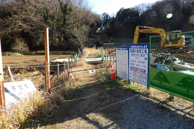 横浜市が行っている舞岡地区の霊園は、舞岡熊之堂交差点から入った火の見櫓脇から上った山の上ばかりかと思っていたら、下の狭い谷戸の事業計画用地も入っている。非常に広大なものだ。火の見櫓脇から宝蔵院墓地(https://4travel.jp/travelogue/11189973)までが霊園用地のようだ。土日や祝日には子供たちが野球やサッカーをやっているグランドも事業が始まるまで借りている場所だ。北に出ると田んぼの横に犬の散歩をしているご婦人がいたので聞いてみた。「下は公園にして山を霊園・墓地にするようですよ。昨年に地元住民に対する説明会があったのだけど出なかったので良くは分からないのですが…。」<br /> 帰宅してからWeb で検索した。仮称ながら、「舞岡霊園」及び「舞岡町公園」の「整備工事説明会」のスライド資料(http://www.city.yokohama.lg.jp/kenko/kankyoshisetu/maiokakoujisetumeikaishiryou.pdf)が見付かった。<br /> また、前年度の説明会資料(http://www.city.yokohama.lg.jp/kenko/kankyoshisetu/bochi-reidou/maiokasuraido.pdf)では霊園区域は4.7ha、9,000区画であり、尾根から北東に位置し、舞岡リサーチパークまで伸びている。丁度、大島桜の桜並木(https://4travel.jp/travelogue/11232226、https://4travel.jp/travelogue/11343414)を含む区域である。江戸時代末に鎌倉道の両側に植えられたであろう大島桜の桜並木が西側半分だけが残っているのであるが、この多く、あるいは全てが伐採され、鎌倉道もこれまでのような尾根道の雰囲気はなくなるのだろう。<br /> 公園区域は12.7haである。山の2/3とその西側の谷戸の全てである。ちなみに、舞岡リサーチパーク区域は約9haであるというから、この公演区域の広いこと。横浜は開港以来人口が急増して明治以降は墓地が造成され、久保山墓地、根岸共同墓地などの歴史があり、外人墓地(中区山手)や英連邦戦死者墓地(保土ケ谷区)などもある。そうした墓地が横浜市南部まで来たということだろう。今回の契機は少子高齢化の高齢化によるものであろうが。<br />(表紙写真は造成工事現場)