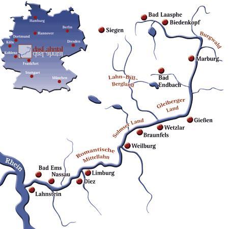 <2006.5.“ドイツ ライン・モーゼル・ラーン周遊の旅”><br />期間 : 2006年5月5日(金)~5月19日(金)15日間<br /><br />目的地: 今回の旅の目的地は二度目のドイツ駐在を終え、1985年5月31日に帰国して以来、21年ぶりとなる“デュッセルドルフ訪問”が第一です。<br />そして週末や休暇の帰途に、何度も立ち寄った“ライン・モーゼル川、更に言えばルール川、アール川、ラーン川の流域等”を旅するものです。<br /><br />この地はノルトライン・ヴェストファーレン州、ラインラント・プファルツ州、ザールラント州、ヘッセン州と“父なるライン川・落ち着いた佇まいのモーゼル川”を挟んだドイツの北西部の地域になる。<br /><br />写真はラーン川流域図<br />