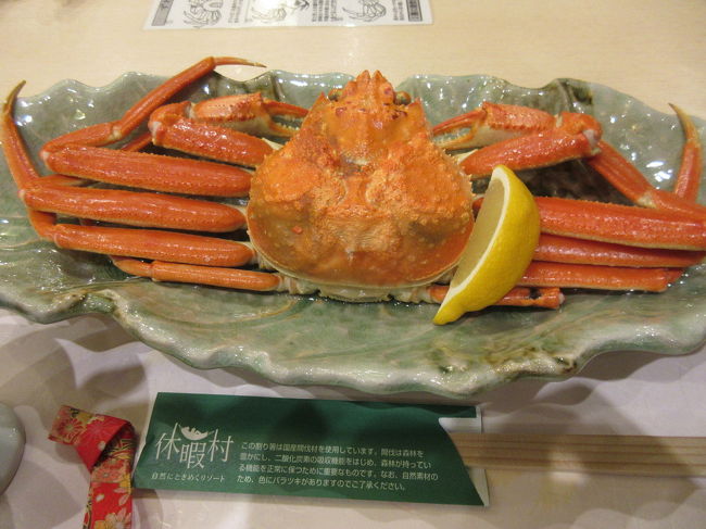 冬の金沢、羽咋旅行 <br /><br />この時期、ズワイ蟹を食べる絶好機の為、<br />3年前に家内は吹雪のため取り止めになった金沢旅行のリベンジもあり、羽咋の国民休暇村能登千里浜にてズワイ蟹会席付き一泊を予約し、JRは北陸乗り放題きっぷにて、8:40大阪発のサンダーバード9号の指定席をNetで予約して2019年1月5&6日の1泊2日の旅に出かけた。JRの北陸乗り放題きっぷはnetで依頼、事前に最寄りのJR駅みどりの窓口でPick upするシステムである。指定席は思いの外空いていた。今回当日は雪もなく、いい天気で、予定通り11:14に金沢駅に着いた。コインロッカーは殆ど空きがなく人も並んでいたので諦め、バック持参で鹿児島、仙台と同様に「城下町金沢周遊バス」の一日券を500円で購入(3回乗れば一回毎に200円払うより特)。緑色の周遊バス(左回り)に乗り、まず金沢駅の次の近江町市場で降り、市場に並ぶ蟹を横目で見ながら、鮨の歴々近江町店を探す、少し試行錯誤をして歴々を見つけ、店内へ入り、カウンターに座る自信が無いので、家内とテーブル席に付く。鶴鮨8貫(2千円)がメニューに無いので、聞いたところ、もう鶴は出していないとの事。亀鮨11貫(3千円)を2つ頼んだ。<br />思ったより握りが小さく、少食の家内も11貫ペロッと完食。途中で味噌汁と共に出て来た茶碗蒸しも上品で美味しい。鮨の全にぎりのしゃりに溜まり醤油を染み込ませてある事については、家内は自分で醤油を少々付ける方が好きとの事。<br />次に同周遊バスで広坂の21世紀美術館を訪れプール等の展示物を見た。館内のレストランは美術館の入館とは別だが、可なり混んでいた。プール以外の展示物は撮影禁止の為、詳細省略。現代美術の展示物が多く小生はそれほど感激が無く、予定より早く切り上げた。2、3見逃した展示物も有ったようだ。<br />その結果バスで3時前に東茶屋町に着いた。東茶屋町街を一周して、志摩で芸子さんの踊りを見ようかと志摩の中に入ったが、踊りが3時から40分と聞き、諦めて九蓮波でゼンザイと和菓子抹茶セットのお茶を戴いた。前の人達が2階に上がったので、狭い1階でお茶を戴いたが、お茶屋の雰囲気のある2階で座って飲むべきであった。金沢で泊まるならば、踊りもゆっくり鑑賞出来たであろうが、羽咋の国民休暇村を予約し、羽咋駅へ車の出迎えを依頼していたのと、羽咋行きの電車も少ないので行動が限定されたのは残念。<br />JR金沢から羽咋へは各駅停車で51分も掛り、多くの駅に止まった。羽咋に17:16に着いた時は既に暗くなっており、霙が降りだした。国民休暇村から電話予約していた出迎えの車があり、助かった。<br />羽咋の国民休暇村にチェックインして部屋を確認、和洋室はツインベッドとプラスチックの畳に低いテーブルと座椅子で、安く仕上げているが、部屋毎のエアコンを入室してから入れるので、寒く感じ、暖まるのに時間が掛かった。低いテーブルは掘り炬燵形式でないので足も冷たいと家内からクレームあり。小生はカーディガンに着替えて大浴場へ入った。露天風呂にも少し入ってみたが外は寒く、湯も緩いので直ぐ大浴場へ戻った。浴衣とチャンチャンコでは館内も少し寒い感がしたので、カーデガンのまま食堂へ行った。家内は珍しく着替えを持参しなかったので寒いと言ってコートを来て食堂へ行った。泊客は思ったより多く、食堂は満席。席に案内されると、テーブルの席前に夫々ズワイガニが一匹ずつ配膳されていた。ズワイ蟹会席の内容は写真を参照願う。兎に角食べきれない程で、2人で世界には飢えている子供もいっぱい居るのにと話しながら食べたが、小生はビュッフェコーナーにあるデザートもチャッカリ頂いた。夕食の後、もう一度温泉に入ってから早めに寝た。<br /><br />2日目は朝風呂にさっと入り、ビュッフェの朝食を充分頂いた。輪型の麩に餡とホイップクリームを塗って食べるデザートが珍しく、美味しかった。国民休暇村の車でもうひと夫婦と共にJR羽咋に送って貰い、金沢行きの特急「かがり火4号」に乗った。特急は泊まる駅も少なく、38分で金沢駅へ着いた。今度はコインロッカーも空いており、リュック以外の荷物を入れて身軽で出発。昨日と同じく「城下町金沢周遊バス」の緑(左回り)で広小路(西茶屋&寺町) で下車、まず、西茶屋街を見た。<br />西茶屋資料館が無料解放されていたので、その2階の客間を見た。その後、家内が美味しそうなお菓子(干し柿モナカ)を「甘納豆かわむら」という店で見つけ、これを店の裏のキッチンで手作りでアレンジして貰い、1個のみ432円で買った。他にも美味しそうな創作モナカの写真が有ったが、アイス入りで賞味期限30分とか書いてあったので干し柿モナカを選んだ。妙立寺の電話予約を11時からしていたので、「甘納豆かわむら」から妙立寺への5~6分間歩きながら1個のモナカを2人で分けて食べたが、これが絶妙に美味しい。今回一番の発見か? 時間があれば同店の2階の喫茶でコーヒーとアイス入りのモナカも食べるべきかと思った。<br />妙立寺(忍術寺)の11時からの案内は思ったより多くの30名位の見学者があった。当方2人と外人の子供連れ3名、外人couple、日本人3名の10名位を1グループとして、若い女子大生?が案内をして40分間寺内の仕掛けを説明をしてくれた。前田家殿様が訪問する寺で、外城の役目も有ったため、色々なからくりと仕掛けが面白く、当初見学を嫌がっていた家内も気に入った様だ。外人には英語の説明書をグループ毎に1冊貸して説明を追加していたが、解ったのかどうか不明だ。質問が出なかったのが不思議だ。寺内は撮影禁止。<br />妙立寺を出て、バスで広坂迄乗り、21世紀美術館(月曜は空いていた)の前を通り少し迷うが、「あまつぼ」まで10分位か?歩き、「あまつぼ」にて昼食を頼んだ。小生は日本海海鮮丼、家内は3種造りと、加賀蓮根饅頭、ご飯&味噌汁を注文した。此処も刺身が美味しい。<br />その後、兼六園を目指して歩き、兼六園を左に見ながら、一番南で前回(50年前)見ていない成巽閣へ入場(兼六園とは別の入場料が必要)。成巽閣は前田家の奥方御殿で豪華絢爛な謁見の間、障子の腰板に亀の絵が描かれている亀の間等の上品な1階で10室、2階に7室ある御殿を見学。ここも庭以外は撮影禁止であった。<br />その後、兼六園の南側随身坂入口より日本三名園の一つである兼六園へ入った。兼六園へは5、6箇所から入園可能であり、65才以上の私は入園料無料であった。兼六園では大分足も疲れてきたので、全ては見ずに、花見橋、根上松、雁行橋、月見橋、ことじ灯籠と見て、江戸時代に作られた噴水(前回見ていなかったようだ)を見て、桂坂から園外に出て、金沢城公園へと向かった。<br />金沢城は約50年前に来た際は、石川門とその後ろは金沢大学になっていたが、金沢大学は移転し、今回橋爪門と五十間長屋等の城郭が2015年に復元されており、白壁が新しい感じはするがお城らしくなっていた。残念ながら展示物が乏しく、五十間長屋の内部は70メーターの廊下であった。但し、木の繁った本丸跡まで見ていると可なり歩いて疲れた為、石川門へ戻り、兼六園シャトルバスに周遊バス券を使って金沢駅へ戻り、16時のサンダーバード34号にて大阪への帰途に着いた。<br />家内も歩き疲れて、武家屋敷へは行くのを止めた。金沢へ来る前は積雪で靴が濡れるのを心配したが、雪がぱらつく位で、神戸より寒かったが、観光に支障が無かったのは幸いであった。<br /><br />以上 Yorky<br />