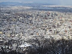 晴天の冬の藻岩山（札幌）の頂上で撮影