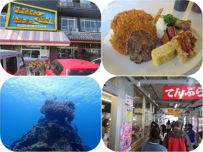 沖縄・久米島２０１９冬（２６）崎本部ダイビング、ドライブインＨａｗａｉｉでプレートランチ、道の駅許田