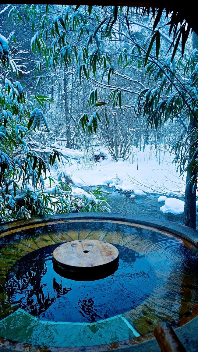 せっかく冬なので?、雪見温泉でも入りたいな~と思い温泉宿を探してみると、、、やっぱり山奥まで行かないとダメなのね。。<br />ということで、高山からさらに車で1時間の『奥飛騨温泉郷』までやってきました。<br />道路はやっぱり真っ白でしたが、除雪はされているのでスタッドレスさえ履いていれば特に問題なく宿まで到着できました。