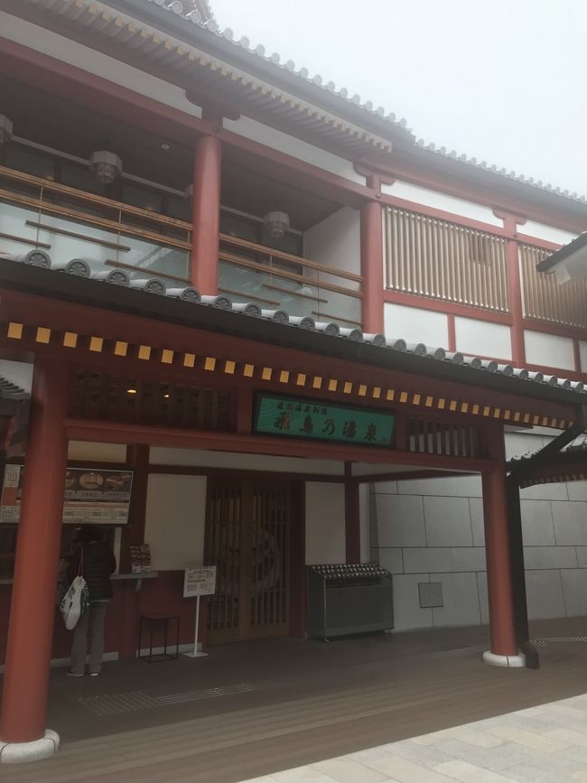 地元なのに…まだ訪問できていなかった<br />道後温泉別館 飛鳥乃湯泉で日帰り温泉。<br /><br />大浴場のみの利用もできますが、<br />今回は母と共に2階の大広間休憩室も利用しました。<br />1階の受付でロッカーの鍵をもらい、2階の大広間で利用方法の説明、浴衣の受け取りをしてから、1階の大浴場へ ♨︎<br /><br />温泉のお湯は温度が高めとは聞いておりましたが、冷えた体にはちょうど良く、<br />水質は上品な肌触りで、ほ~んのりとろみがある感じでした。<br />更に、30分毎に大浴場の壁画にプロジェクションマッピングの映像が約3分間ほど流れるという工夫も!<br /><br />お風呂から出て、浴衣を着て、<br />2階の休憩室へ戻るとお茶とお茶菓子を提供して頂けます。<br />また、大広間の縁側に出て外の風に当たることもできます。<br /><br />湯上り休憩を終えた後は、2階にある更衣室で私服にお着替え。<br /><br />ちょうどお昼時だったので、飛鳥乃湯泉近くの「かどや」で郷土料理の鯛めしを頂き、商店街で砥部焼や今治タオルのお店、愛媛の銘菓をチェックしてからお家に帰りました。<br /><br />なんだか優しい気持ちになれる温泉でした♡