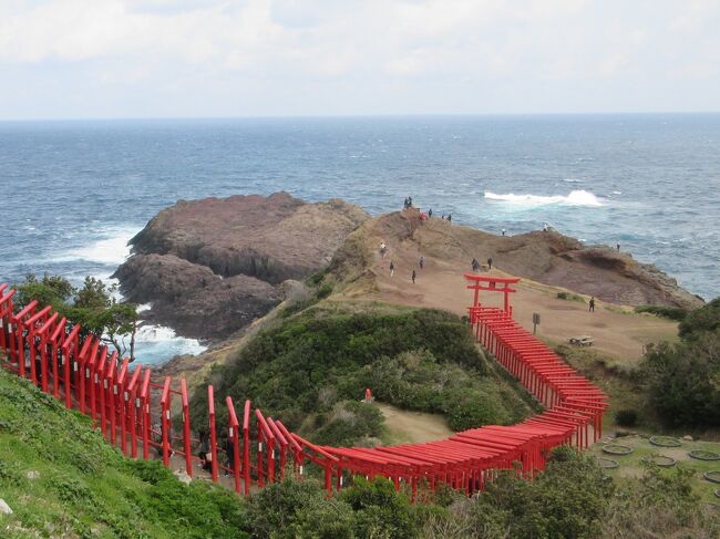 連れと１泊２日で山口県に行って来ました。<br />＜１日目＞<br />萩の道の駅「萩往還」の【見蘭牛ダイニング　玄】で数量限定の見蘭牛ステーキ丼を食べ【萩城跡】を観光した後、長門市に移動し日露会談も行われた湯本温泉の【大谷山荘】にチェックイン♪<br /><br />＜２日目＞<br />チェックアウトした後、CＮＮで「日本の最も美しい場所31選」に選ばれた外国人にも人気の【元乃隅神社】に移動。<br />海沿いに朱色の鳥居が並ぶ絶景を眺めた後、【いさ路】で昼食を食べ帰路へ…。<br /><br /><br />