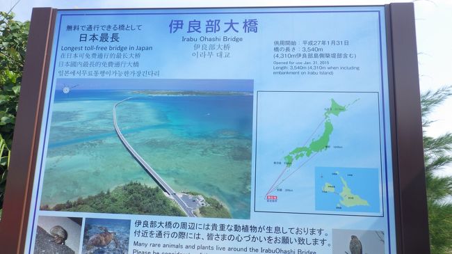 この旅の本命、伊良部大橋を走る。３５４０Ｍ国内無料で通行できる最長の橋です。北端の池間島に池間大橋（1425m）も渡ります。