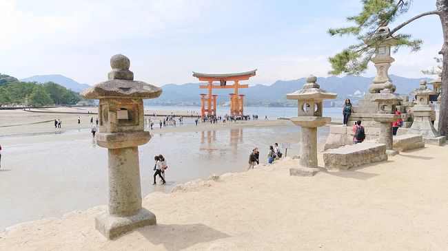 仕事終わりに一泊で広島に集合🚅<br />休みは1日しかなくある意味弾丸旅行😅<br />来た日は食事して広島市内に一泊🏨<br />翌日は久しぶりに宮島に行って来ました🚢?️<br />初めての干潮の大鳥居に、ロープウェイを楽しみました😊