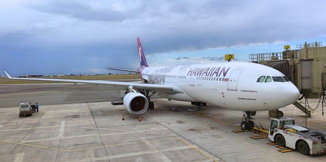 JTBの空港送迎バスに乗ってダニエル・K・イノウエ国際空港へ向かい、復路は12:05発ハワイアン航空HA441便を利用して新千歳空港へ帰国しました。後半は今回の旅行で購入したお土産の紹介です。<br /><br />旅行についての大まかな行程は以下をご覧ください。<br /><br />【1日目】<br />新千歳空港→ダニエル・K・イノウエ国際空港→アラモアナホテル→アロハテーブル→いやす夢→フードランドファームズ<br />（旅行記： https://4travel.jp/travelogue/11472227?lid=201407_snscmp_10575492_TW ）<br /><br />【2日目】<br />Purve Donut Stop（ドーナッツ店）→ドン・キホーテ→Bath &amp; Body Works→the Cookie Corner→ホノルルクッキーカンパニー→Poke ＆ Box→フードランドファームズ<br />（旅行記： https://4travel.jp/travelogue/11476050?lid=201407_snscmp_10575492_TW ）<br /><br />【3日目】<br />ウォルマート→ハーゲンダッツ→Beyond the Reef（マグネット店）→ビッグアイランドキャンディーズ→ABCストア→フードランドファームズ<br />（旅行記：https://4travel.jp/travelogue/11485760）<br /><br />【4日目】<br />ウォルグリーン→アイランドヴィンテージコーヒー→Longs Drugs→Aloha Confectionery→ロスドレス→Poke &amp; Box<br />（旅行記：https://4travel.jp/travelogue/11485990）<br /><br />【5、6日目＋お土産紹介】<br />ダニエル・K・イノウエ国際空港→新千歳空港<br />