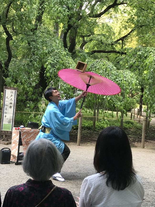 友人との待ち合わせに時間があったので、今春見られなかった桜を思い出し六義園へ行ったら、<br />しだれ桜前で江戸大神楽をやってましたー<br /><br />