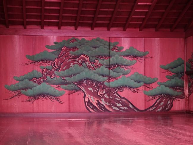 古典芸能である能、どんなものだろうと、だいぶ前からちょっと接してみたいと思っていました。<br />ちょっと敷居が高そうで、なかなか近づけないでいました。<br />インターネットで調べていくと、山本能楽堂で年間を通じて能活という能講座が行われています。<br />約1時間で、1000円というお手頃価格。<br />早速申し込みました。<br />申し込んだ時点では、内容は「安宅」、有名な義経の安宅の関での話です。<br />ところが、新元号が梅に関係する「令和」になったせいでしょう、テーマは「梅」と変わっていました。<br />「令和」の話から、梅に関する「胡蝶」と「梅」という能の話と実演、説明されたストーリーは、とてもおもしろい。<br />能の謡と舞は、そのストーリーを事前に聞いていなければ・・・・・<br />でも、このような取り組みは、素晴らしいと思います。<br /><br />【写真は、山本能楽堂の舞台の松です】<br /><br />