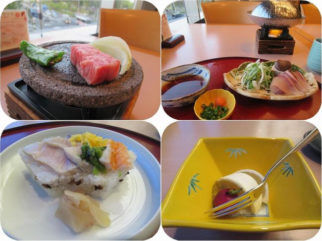 高松での夕食はＪＲホテルクレメント高松の日本料理店「瀬戸」で頂く「さぬきうまいもん会席」。<br />鯛などのお造り、香川県のブランド牛・オリーブ牛、ぶりのしゃぶしゃぶ等々のおいしい食材をおいしく頂くお料理の数々を楽しみました。