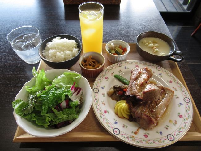 「染谷花しょうぶ園」を後にしてランチです。<br />菖蒲園の周りにはお店らしきものも無いので、お勧めのレストランとして紹介されていた「古民家レストラン 木こり亭」に行こうと事前に決めていました。<br />しかし、車でないとはるかに遠い!<br />照りつける日差しの中、45分歩いてやっと辿り着いたお店ですが、それでも、ここにして良かったと思えるレストランでした。