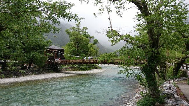 中部山岳国立公園「上高地」特別名勝　特別天然記念物<br />（名勝）とは、優れた景色のこと、それが自然そのものだから（特別）がつくそうです。　　知りませんでした。(*ﾉωﾉ)<br /><br />日帰りバスツアーで多治見～高山～平湯～上高地とまわって来ました。<br />3度目ですが、季節に寄って違う姿が見られます。<br />梅雨入りしたばかりですが、何とか降られずに散策できました。<br /><br />