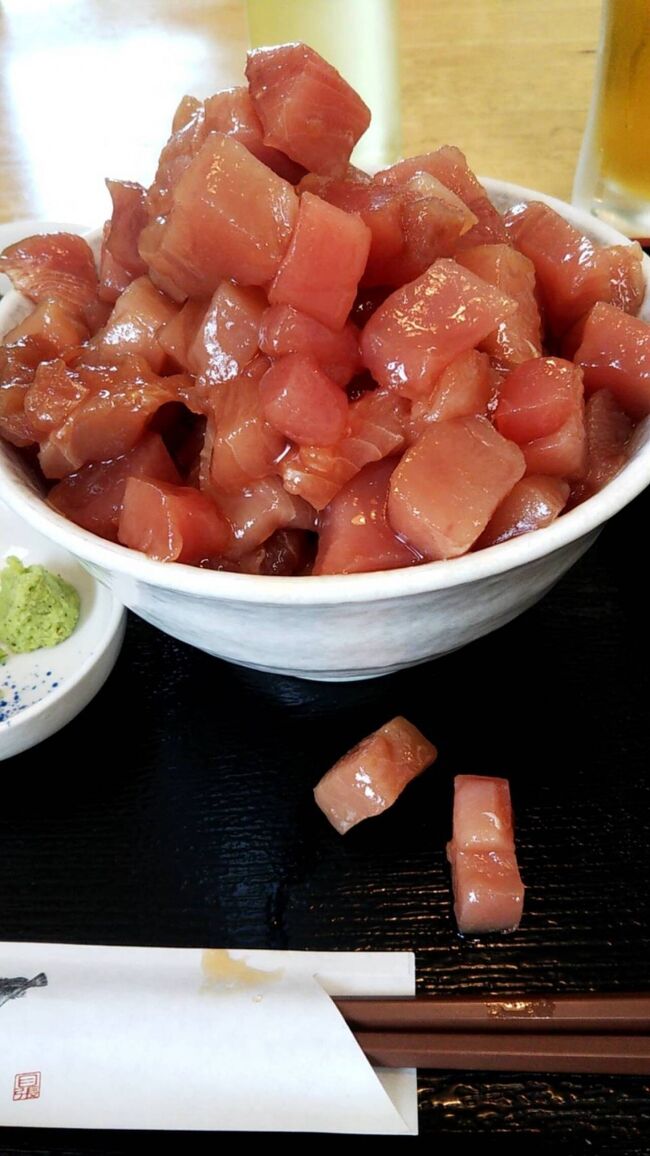 ネットで見つけたマグロいっぱい丼を求めて、ついに清水に上陸しました。念願のマグロ丼をゲット!!