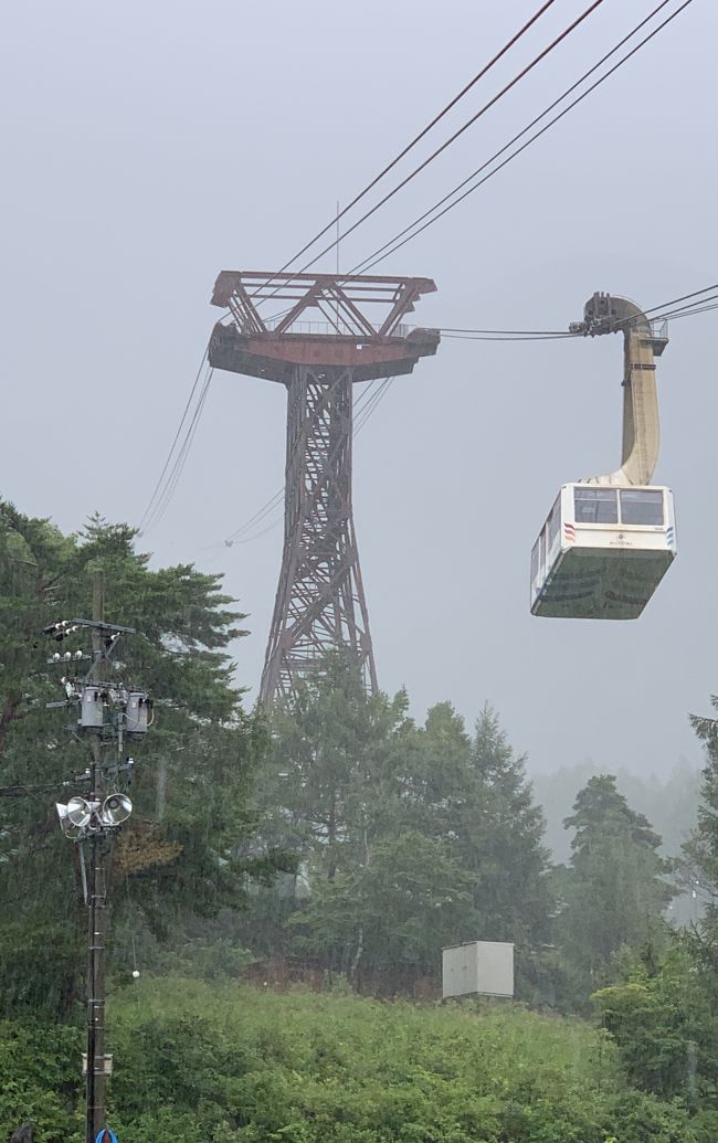 長野電鉄湯田中からシャトルバスで竜王へ。ロープウェイでソラテラスへ。残念ながら雨で雲海見られず。湯田中温泉で休憩し、姨捨駅へ。