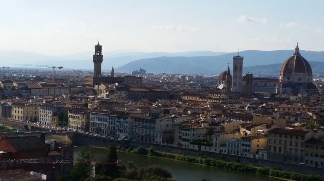 Italoでヴェネチアからフィレンツェへ移動.到着した夕刻は小雨でしたので,少し残念でしたが,小走りに宿泊先ホテルへ急ぎました.遅めのディナーとなりましたが,中央市場フードコートにてワインで乾杯.翌日からの歴史の街観光に胸躍りました.夏の日差しを受けながら徒歩で散策するのは少し辛かったですが,アイスカプチーノの小休止が私を元気付けてくれました.歩いて歴史を肌で感じることができる個人旅行がいいですね.