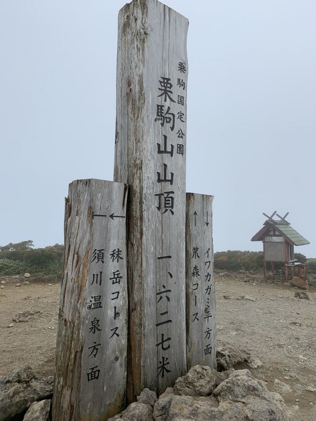 栗駒山の真っ赤な絨毯の紅葉が見たくて計画した栗駒山登山。残念ながら、今年の紅葉は、まだみたい、、だけど、ホテルは、予約したし、天候だってこれからどうなることやら、、ということで、行って来ました。台風が来てるということで雨になるかと思いきや、なんとか雨は降らず、この台風で登山キャンセルも多かったのか、登山客もまばら。えー！この連休なのに！がらがら。山を一人占め気分で最高！！山の色は、赤くはないけど、綺麗な山並みと緑が映えて、綺麗なことには変わりない！！山登りにはまりそうな予感です。<br />登りは、中央から登って、帰りは東栗駒登山道！<br />いやー、下山は時間かかりました。下に行けば行くほど大変だった。大変な時は写真を撮る余裕なんかありませんでした。悪しからず。