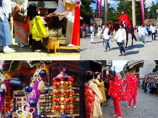 よく日本は四季の風情を楽しめる国などと言われていますが、近年は猛暑の夏<br />が過ぎれば、豪雨の秋…<br />『ほろほろとむかご落ちけり秋の雨』(一茶)のような、侘び寂びを感じるような情景を味わえることがだんだんできなくなってきているように思います。<br />9月の台風15号に続いて再び東日本の各地で豪雨被害…心が痛みます。<br />その狭間の10月1日から5日間、恒例の北野天満宮のずいき祭りが執り行われました。<br /><br /><br />