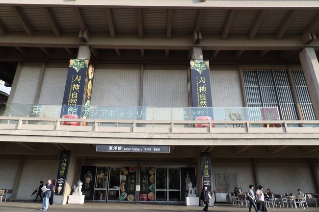 　上野の東京国立博物館（東博）の東洋館で開催中の特別展「人、神、自然」（2019.11.6（水）－2020.2.9（日））は東洋館の2階の1室で開催されている特別展のようだ。1階に展示されている石仏は写真撮影ができるのだが、2階は撮影禁止である。会場入口にある直径1mを優に超える大きな器が撮影禁止になっているので警備の女性に聞いてみると、横にあるパソコンで乾漆なので軽いのだと知らされた。そして大倉集古館の持ち物なので撮影禁止になっているとも言われた。なるほど。「この先の展示室は撮影禁止になっているかどうかは分からないが、東博の持ち物でなければ撮影禁止ですね。」と言ったのだが、入口にある小さな撮影禁止のマークを見落として入室してしまい何点か写真撮影していると、先ほどの女性から撮影禁止を告げられた。確かに入口に小さな撮影禁止のマークがある。しかし、これほどの展示物を知っていてそれを借りてくる東博の担当した研究員もすごいと思った。余りに素晴らしい展示物ばかりで目を奪われたが撮影ができないので1階で図録を買うことにした。しかし、図録の写真では本物が持つ、あるいは本物が醸し出す宝物の雰囲気は伝わってはこない。<br />　この買った図録から、ザ・アール・サーニ・コレクション財団が、カタール国の王族であるシェイク・ハマド・ビン・アブドラ・アール・サーニ殿下のコレクションを管理し、その中から厳選された117件を紹介するものだとある。おそらくは、東洋館の研究員が凄いのではなく、カタール国王族の殿下のコレクションから厳選された今回の展示物が素晴らしいだけなのだろう。<br />　1階には3冊の図録が並べられており、隣に若い女性が「正倉院の世界」の図録をめくっているので話掛けてみた。まだ40分待ちなので、もう少し経ったら列に並ぶのだという。金曜日は一応午後9時までの開館時間に延長されている。折角、今日後期展示も見ると言うので、図録で猪目（ハート形）（https://4travel.jp/travelogue/11555081、https://4travel.jp/travelogue/11563333）を示してあげた。彼女はいたく喜んでいる。ついでにこの5階にある朝鮮関連の展示にはハート形をあしらった5～6世紀の六花形装具（https://4travel.jp/travelogue/11563862）が展示されていることを教えると、時間があるので見に行くという。きっと、彼女はワクワクしながら六花形装具と正倉院御物を見ることだろう。漠然とした関心よりも具体的な取っ掛かり（、ここではハート形）があればより一層関心が湧くものだ。<br />（表紙写真は東洋館入口）