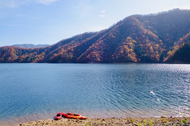 紅葉の季節に、九頭竜湖でカヤック乗らない？と誘われたのが一ヶ月前<br />九頭竜湖は紅葉の季節に来たことはあるけど、カヤックで紅葉狩りなんて素敵～♪<br />さっそく予約して、行ってきたのですが・・・<br />福井県の大野市、勝山市あたりを「奥越前」とか「奥越」とかよんでいますが、まさしく今回はそのあたりをウロウロしてきました