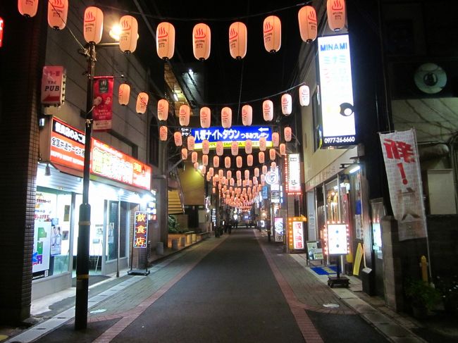 別府最終日は夜の歓楽街へのぶらぶら歩きます～、折角なのでその雰囲気だけでも感じたいので昼間歩いた路地裏をぶらっと回ります。<br /><br />旅情を掻き立てる竹瓦温泉から竹瓦小路に、怪しい雰囲気を持つ裏ぎんざ通りから、風情のある梅園通りを通って、明るい新宮通りから趣きのある八坂通り・レンガ通りで、今宵の一杯のいただけるやきとりの銘店で旨い串をいただきました。<br /><br />普段は滅多に飲まない焼酎をいただきアルコール度数が強すぎて、べろんべろん状態の失態？…で参りました。<br />夜の賑やかな北浜通りから宿へ向かい、その夜はダウンでした…。<br /><br />翌日は楽しみにしていたべっぷ駅市場に向かいました～、ＪＲ高架下に延びる<br />庶民の台所は昭和レトロチックな雰囲気を残した対面販売の市場。<br />しかし、大半がシャッターを下した状態の過去の栄華はどこに？…、的な随分と寂しいものでした。<br /><br />地元で人気のある昔ながらのパン屋にも行きましたが並ぶほどでもなく、でもそのお陰で羽衣小路という別府ならではの路地裏界隈を発見することが出来たりと、別府の街並みと路地裏散策は実に奥行きが深いものと知りました。<br />ジモセンも含めてまだまだ見知らぬ別府を発見したいですね！。