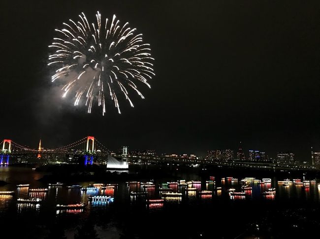 結婚記念日（当日ではないけど）にお台場ヒルトンに宿泊し、お台場の花火を見ました。